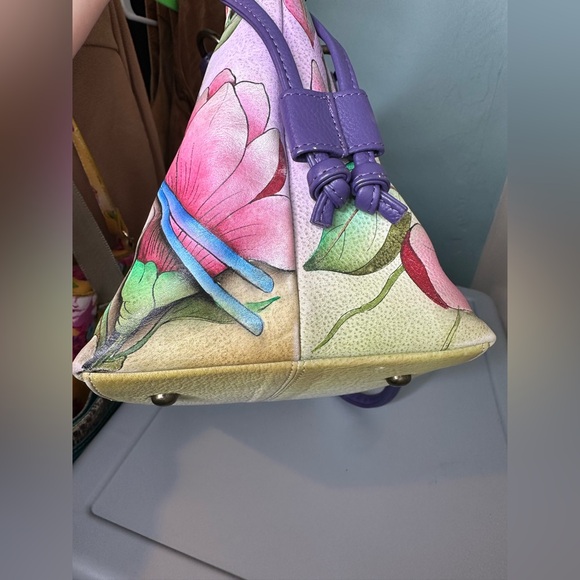 Anuschka Hand Painted Genuine LeatherHummingbird Floral Tote Bag/Accessories - Picture 14 of 16